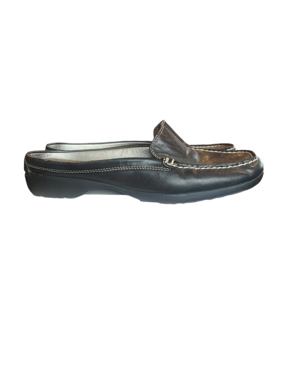 AK Anne Klein 8 iFlex Black Square Toe Leather Mules Minimalist